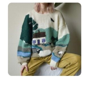 Mohair Classic Vintage Knit Sweater with Sheep Design